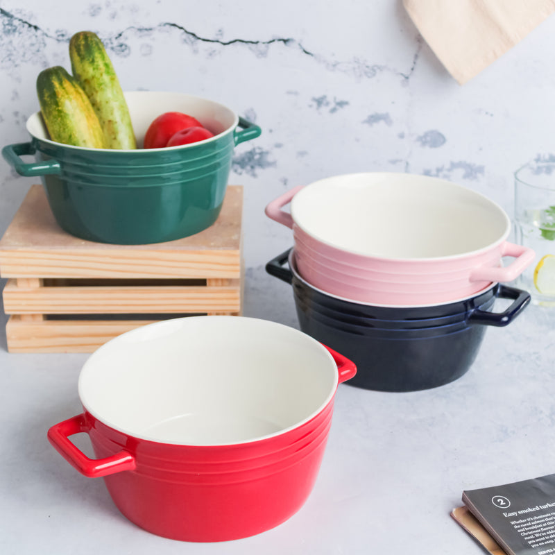 Ceramic Soup Bowl with Handles - Bowl, ceramic bowl, serving bowls, noodle bowl, salad bowls, bowl for snacks, large serving bowl, bowl with handle | Bowls for dining table & home decor