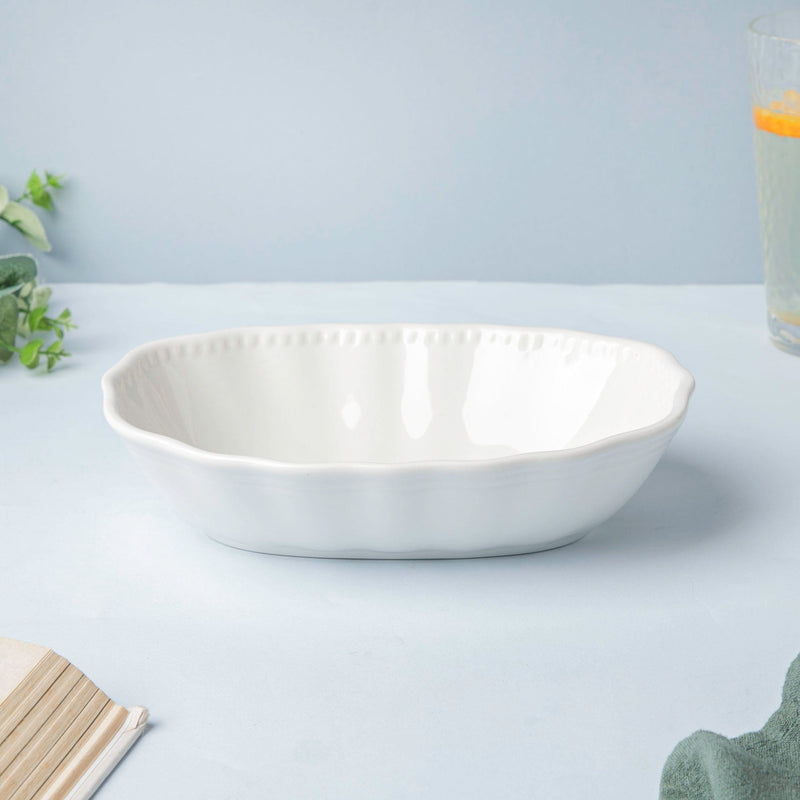 Serena Oval Snack Bowl White 8 Inch 350 ml - Bowl,ceramic bowl, snack bowls, curry bowl, popcorn bowls | Bowls for dining table & home decor