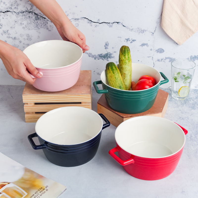 Ceramic Soup Bowl with Handles - Bowl, ceramic bowl, serving bowls, noodle bowl, salad bowls, bowl for snacks, large serving bowl, bowl with handle | Bowls for dining table & home decor