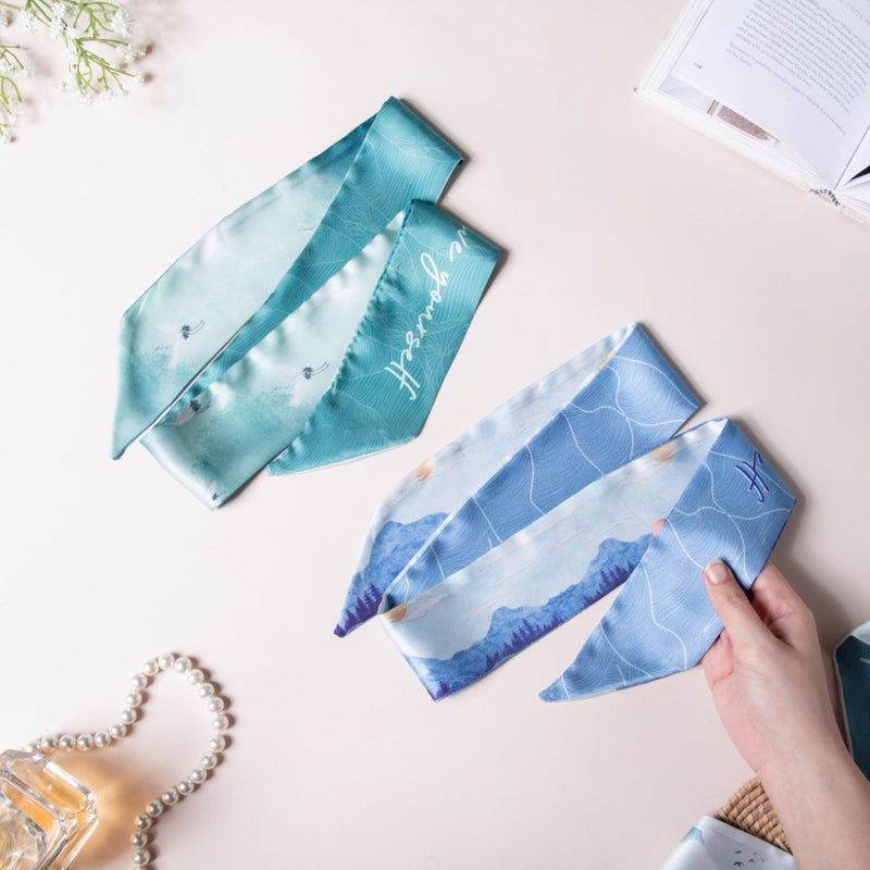 Love Yourself Satin Skinny Scarf Blue Set Of 2 38 Inch