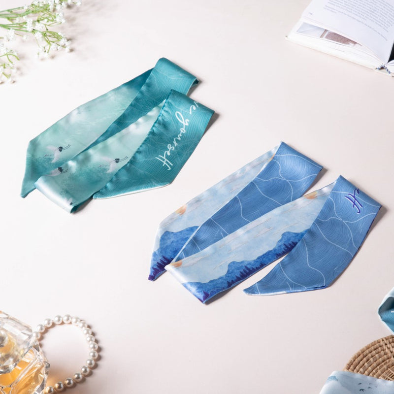 Love Yourself Satin Skinny Scarf Blue Set Of 2 38 Inch