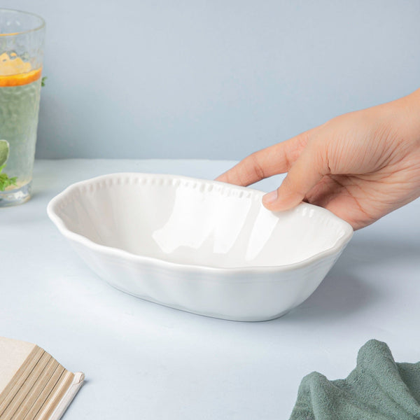 Serena Oval Snack Bowl White 8 Inch 350 ml