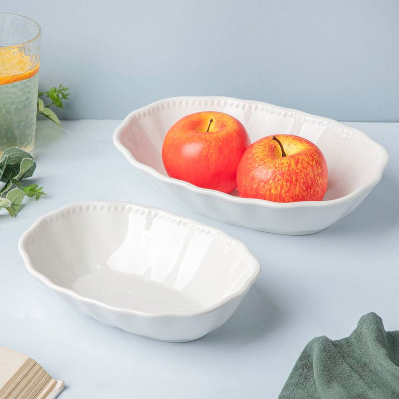 Serena Oval Serving Bowl White 10 inch 800 ml - Bowl, ceramic bowl, serving bowls, noodle bowl, salad bowls, bowl for snacks, large serving bowl | Bowls for dining table & home decor