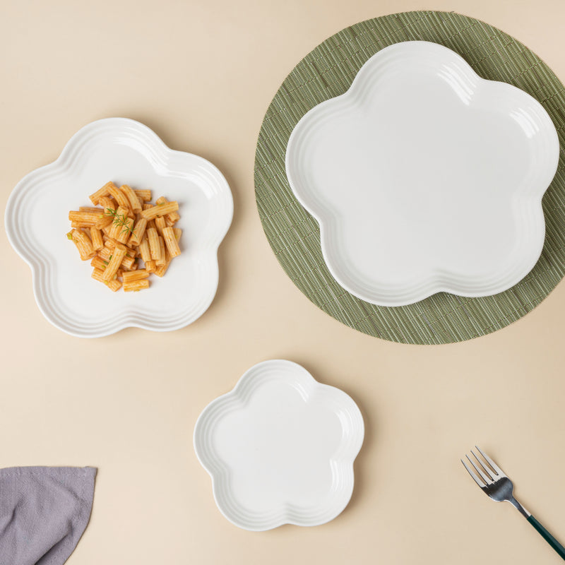 White Daisy Dew Platter 10 Inch - Ceramic platter, serving platter, fruit platter | Plates for dining table & home decor