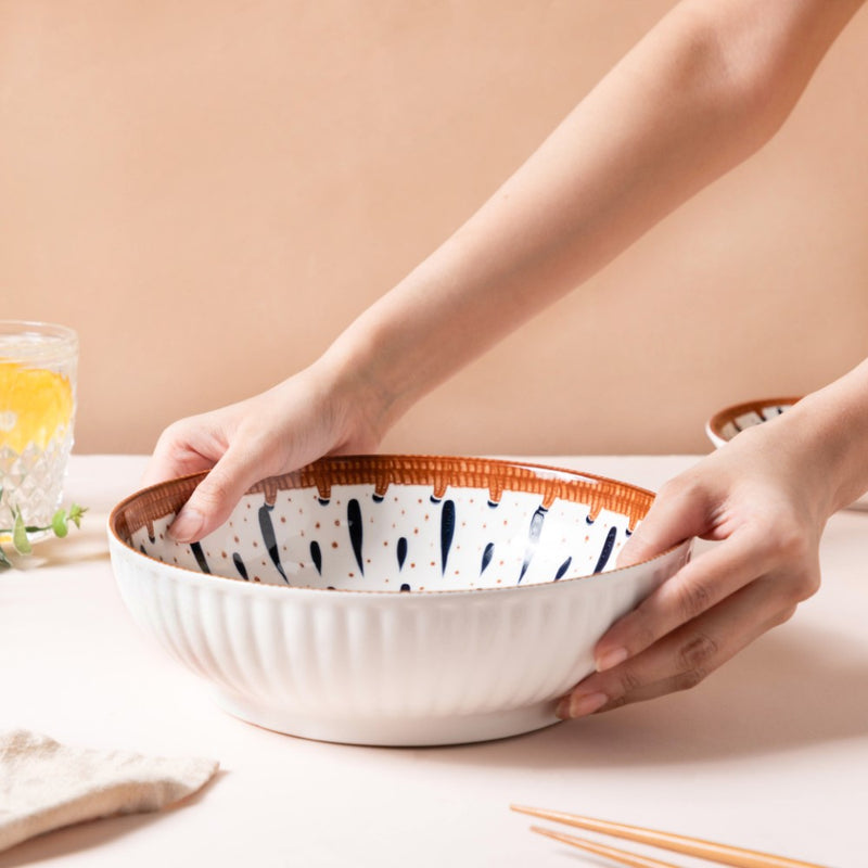 Dewdrop Ceramic Serving Bowl 9 Inch 1 L - Bowl, ceramic bowl, serving bowls, noodle bowl, salad bowls, bowl for snacks, large serving bowl | Bowls for dining table & home decor