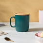 Ceramic Mug with Wooden Lid Green- Mug for coffee, tea mug, cappuccino mug | Cups and Mugs for Coffee Table & Home Decor