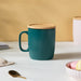 Ceramic Mug with Wooden Lid Green- Mug for coffee, tea mug, cappuccino mug | Cups and Mugs for Coffee Table & Home Decor