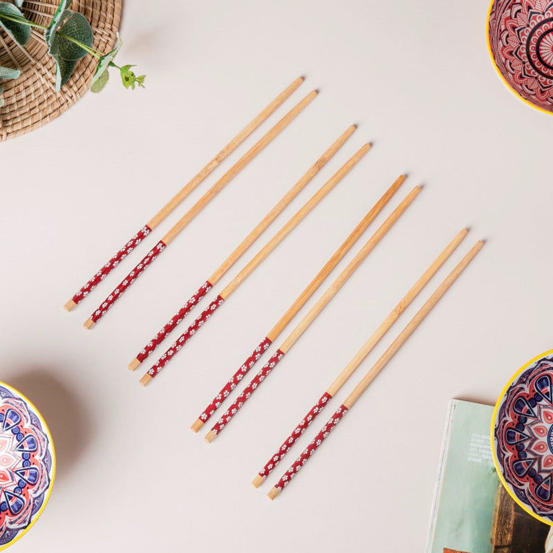 Mandala Ramen Bowl And Chopstick Multicolour Set Of 8 - Bowl, soup bowl, ceramic bowl, snack bowls, curry bowl, popcorn bowls | Bowls for dining table & home decor
