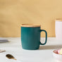 Ceramic Mug with Wooden Lid Green- Mug for coffee, tea mug, cappuccino mug | Cups and Mugs for Coffee Table & Home Decor