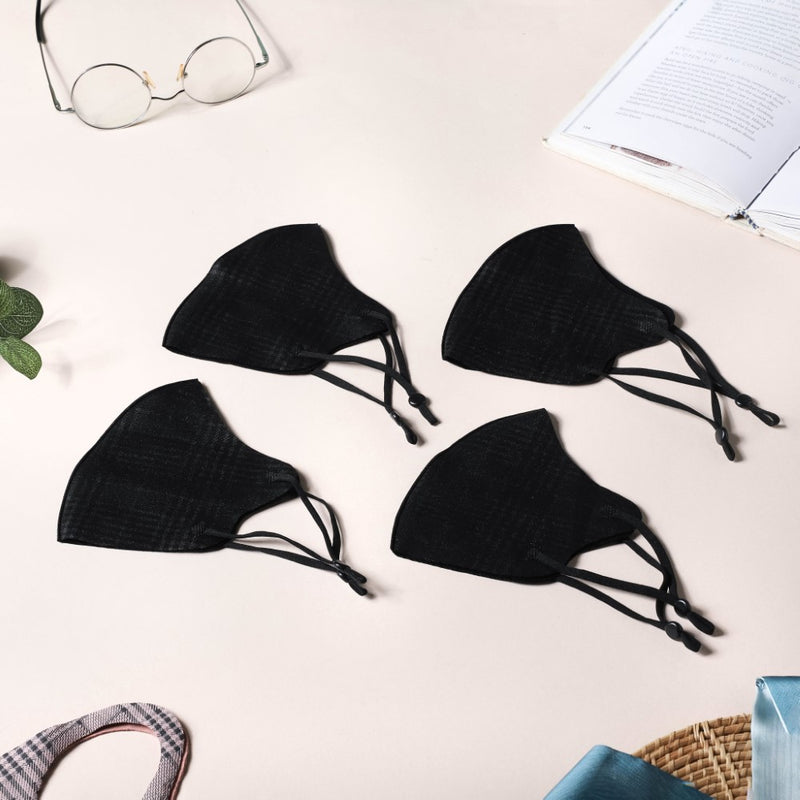 Checkered Face Mask With Adjustable Straps Black Set Of 4