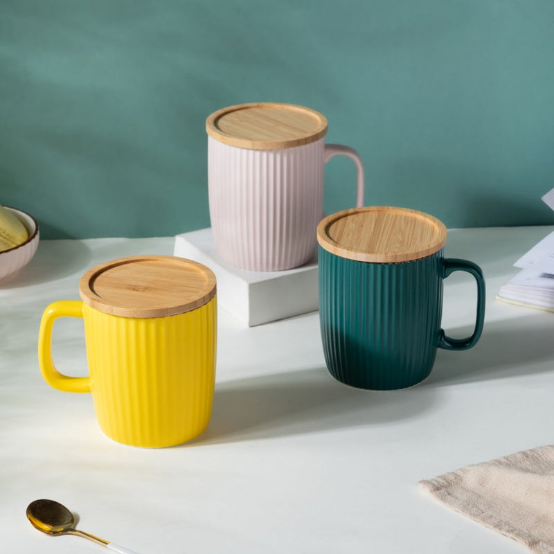 Ceramic Mug with Wooden Lid Green- Mug for coffee, tea mug, cappuccino mug | Cups and Mugs for Coffee Table & Home Decor
