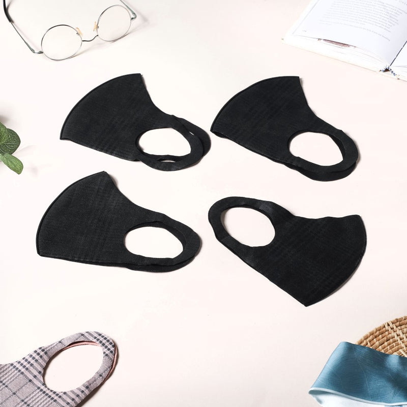 Checkered Pollution Protect Face Mask Black Set Of 4