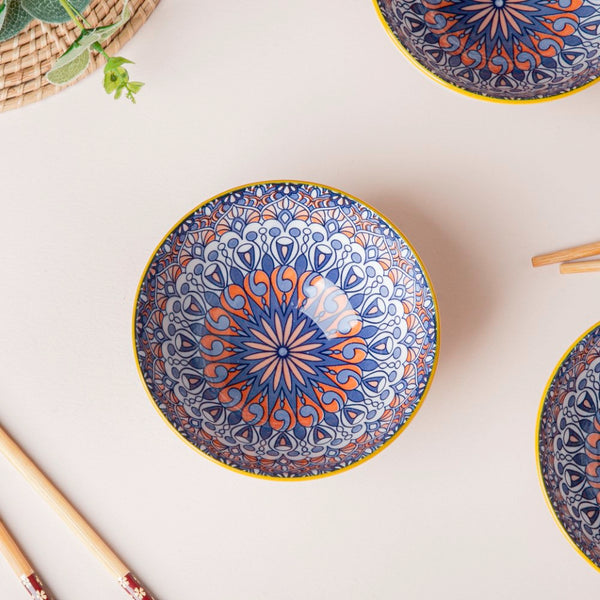 Mandala Snacking Bowl And Chopstick Oceanic Blue Set Of 12 - Bowl,ceramic bowl, snack bowls, curry bowl, popcorn bowls | Bowls for dining table & home decor