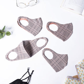 Checkered Pollution Protect Face Mask Brown Set Of 4