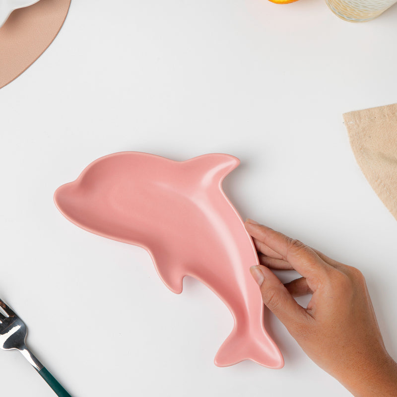 Candy Pink Dolphin Snack Plate 8 Inch - Serving plate, snack plate, dessert plate | Plates for dining & home decor