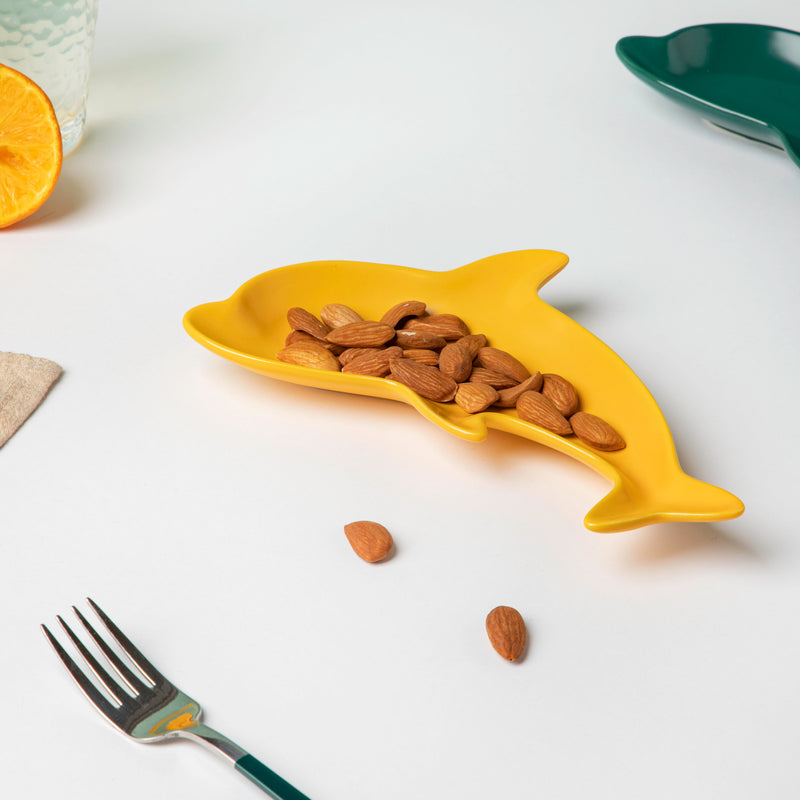 Sunshine Dolphin Yellow Snack Plate 8 Inch - Serving plate, snack plate, dessert plate | Plates for dining & home decor