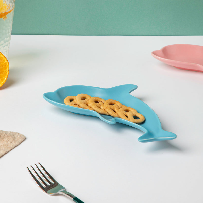 Ocean Blue Dolphin Snack Plate 8 Inch - Serving plate, snack plate, dessert plate | Plates for dining & home decor