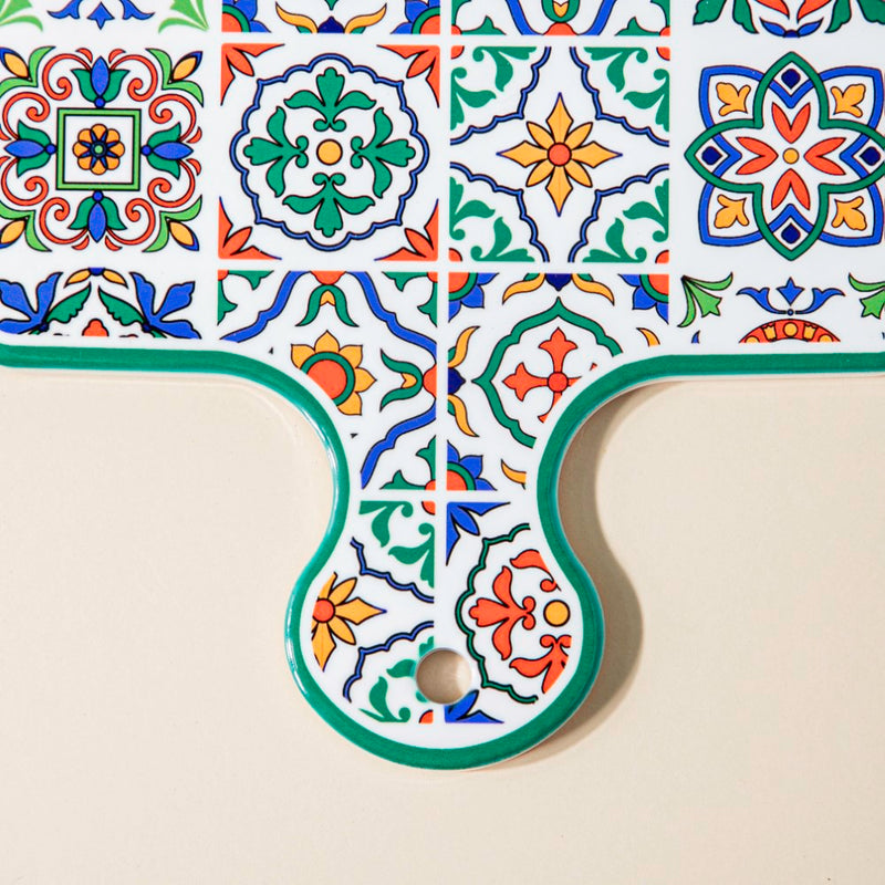 Mediterranean Trivet With Handle Multicolour 9 Inch - Ceramic platter, serving platter, fruit platter | Plates for dining table & home decor