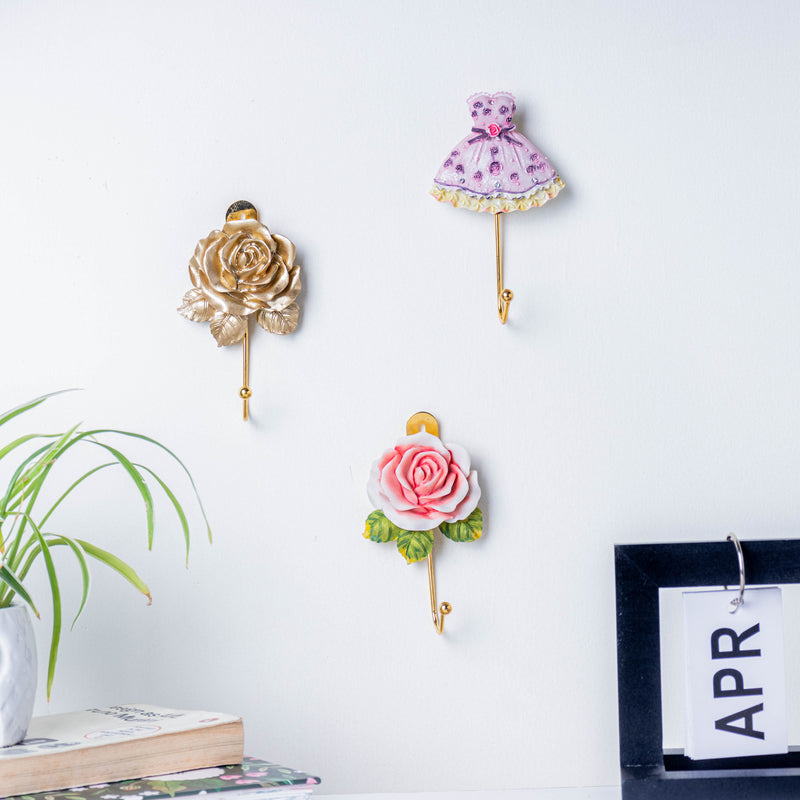 Golden Rose Hook - Wall hook/wall hanger for wall decoration & wall design | Home & room decoration ideas