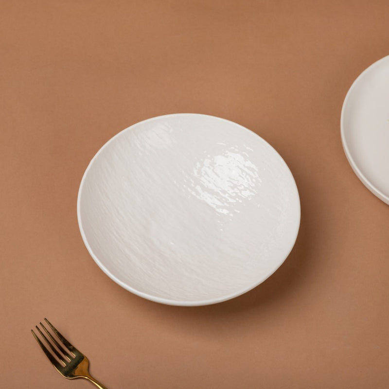 Frore Textured Ceramic Pasta Bowl White 500 ml - Bowl,ceramic bowl, snack bowls, curry bowl, popcorn bowls | Bowls for dining table & home decor