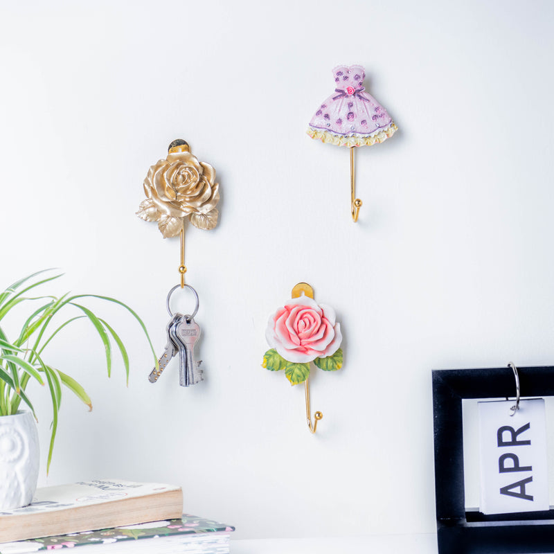 Golden Rose Hook - Wall hook/wall hanger for wall decoration & wall design | Home & room decoration ideas