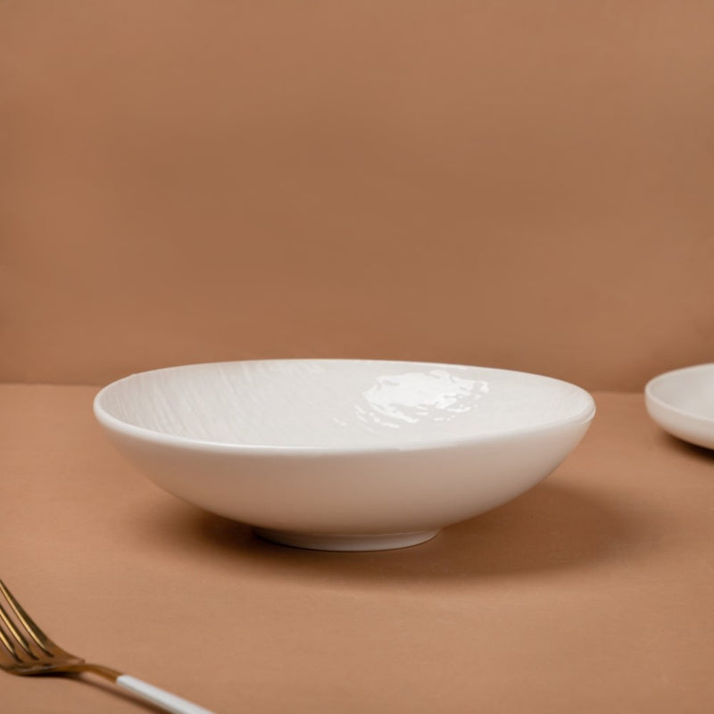 Frore Textured Ceramic Pasta Bowl White 500 ml - Bowl,ceramic bowl, snack bowls, curry bowl, popcorn bowls | Bowls for dining table & home decor