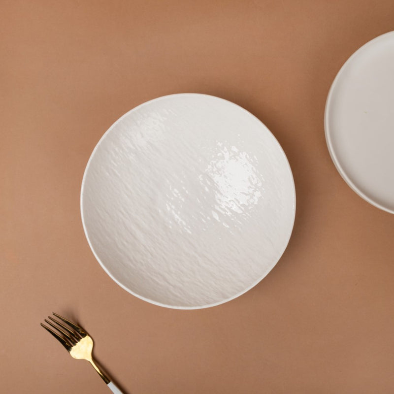 Frore Textured Ceramic Pasta Bowl White 500 ml - Bowl,ceramic bowl, snack bowls, curry bowl, popcorn bowls | Bowls for dining table & home decor