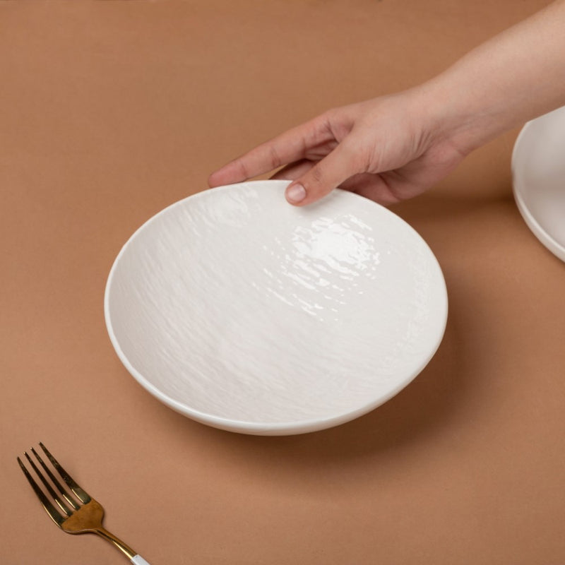 Frore Textured Ceramic Pasta Bowl White 500 ml - Bowl,ceramic bowl, snack bowls, curry bowl, popcorn bowls | Bowls for dining table & home decor