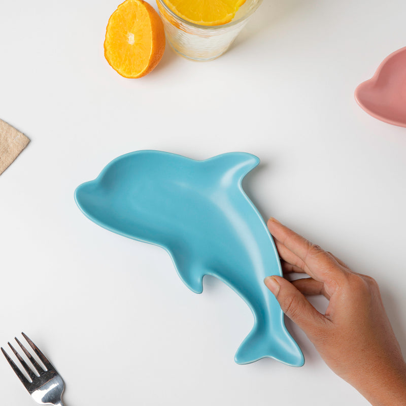 Ocean Blue Dolphin Snack Plate 8 Inch - Serving plate, snack plate, dessert plate | Plates for dining & home decor