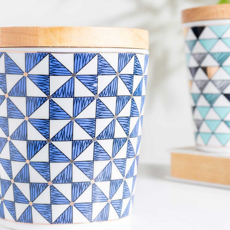 Mosaic Mug With Wooden Lid Blue White Large 500 ml- Mug for coffee, tea mug, cappuccino mug | Cups and Mugs for Coffee Table & Home Decor