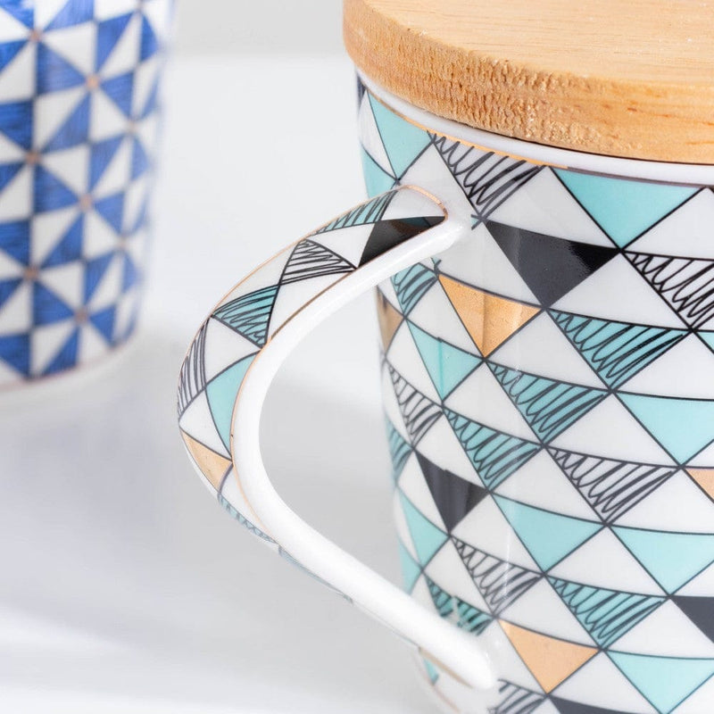 Mosaic Multicoloured Mug With Wooden Lid 500 ml- Mug for coffee, tea mug, cappuccino mug | Cups and Mugs for Coffee Table & Home Decor
