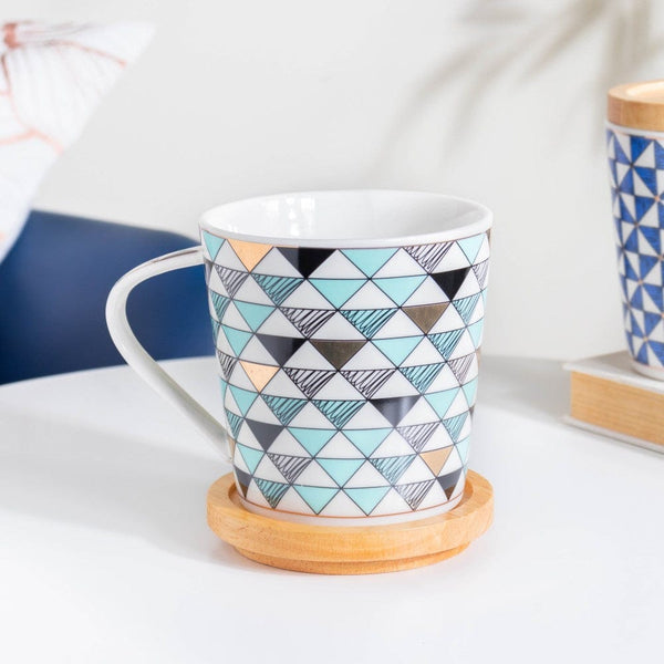 Mosaic Multicoloured Mug With Wooden Lid 500 ml- Mug for coffee, tea mug, cappuccino mug | Cups and Mugs for Coffee Table & Home Decor