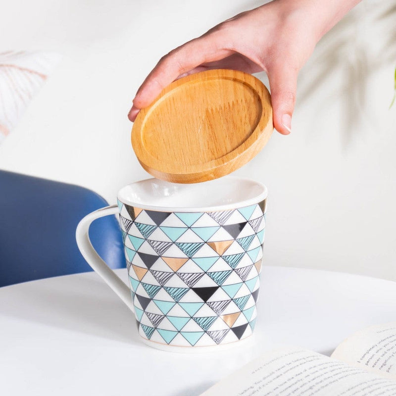 Mosaic Multicoloured Mug With Wooden Lid 500 ml- Mug for coffee, tea mug, cappuccino mug | Cups and Mugs for Coffee Table & Home Decor