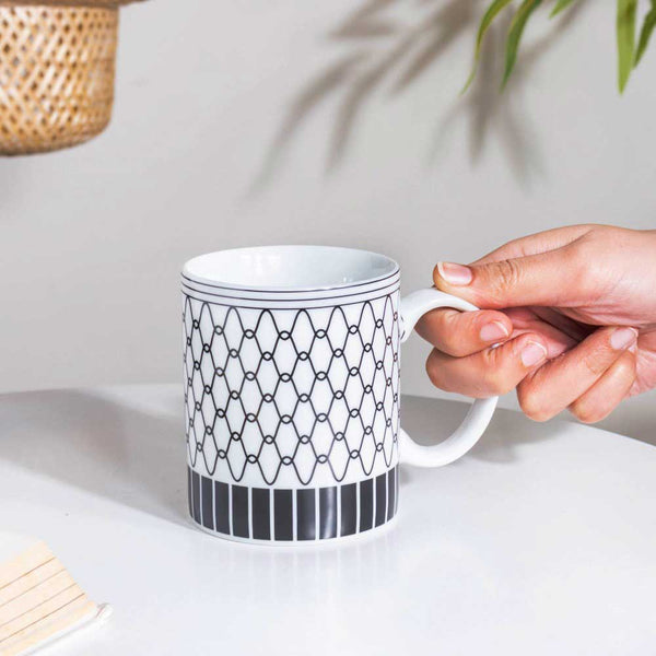 Trellis Gloss Ceramic Mug White 300 ml- Mug for coffee, tea mug, cappuccino mug | Cups and Mugs for Coffee Table & Home Decor