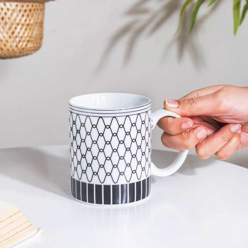 Trellis Gloss Ceramic Mug White 300 ml- Mug for coffee, tea mug, cappuccino mug | Cups and Mugs for Coffee Table & Home Decor