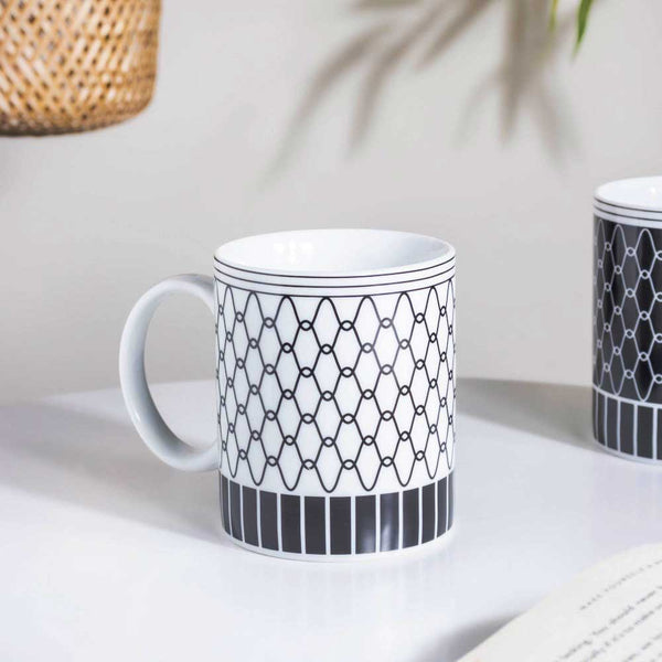 Trellis Gloss Ceramic Mug White 300 ml- Mug for coffee, tea mug, cappuccino mug | Cups and Mugs for Coffee Table & Home Decor