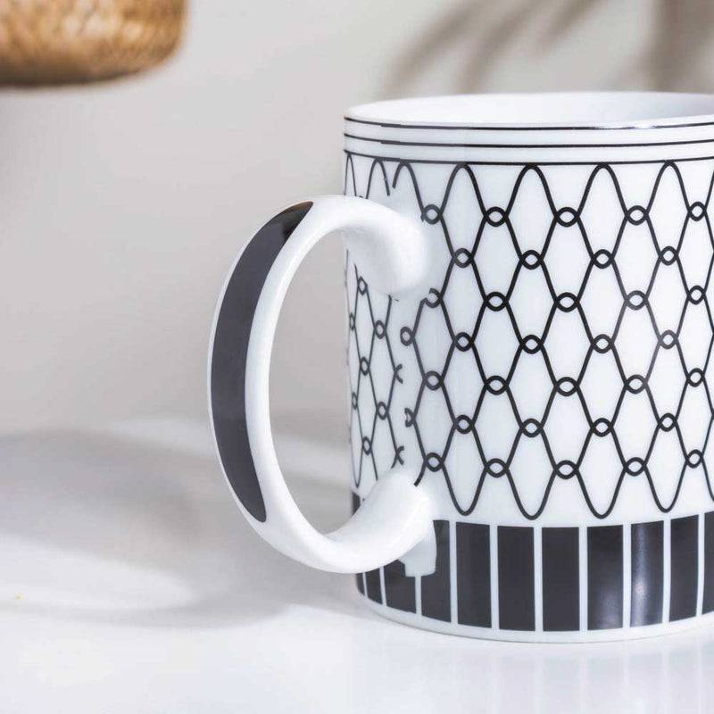 Trellis Gloss Ceramic Mug White 300 ml- Mug for coffee, tea mug, cappuccino mug | Cups and Mugs for Coffee Table & Home Decor
