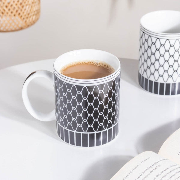 Trellis Gloss Ceramic Mug Black 300 ml- Mug for coffee, tea mug, cappuccino mug | Cups and Mugs for Coffee Table & Home Decor