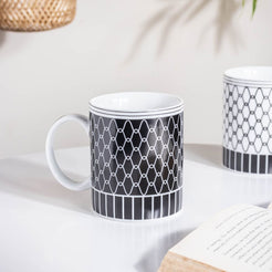 Trellis Gloss Ceramic Mug Black 300 ml- Mug for coffee, tea mug, cappuccino mug | Cups and Mugs for Coffee Table & Home Decor