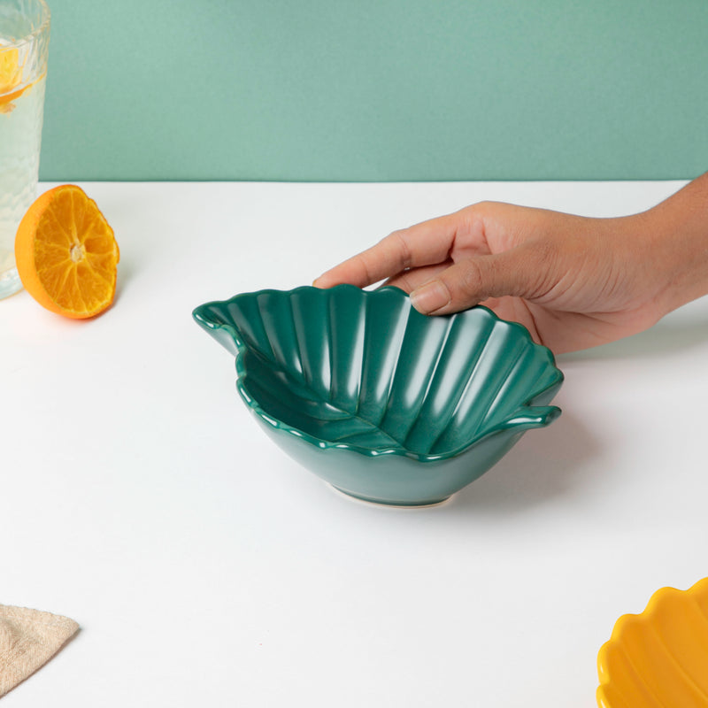 Lush Green Leaf Snack Bowl 6 Inch 200 ml - Bowl,ceramic bowl, snack bowls, curry bowl, popcorn bowls | Bowls for dining table & home decor