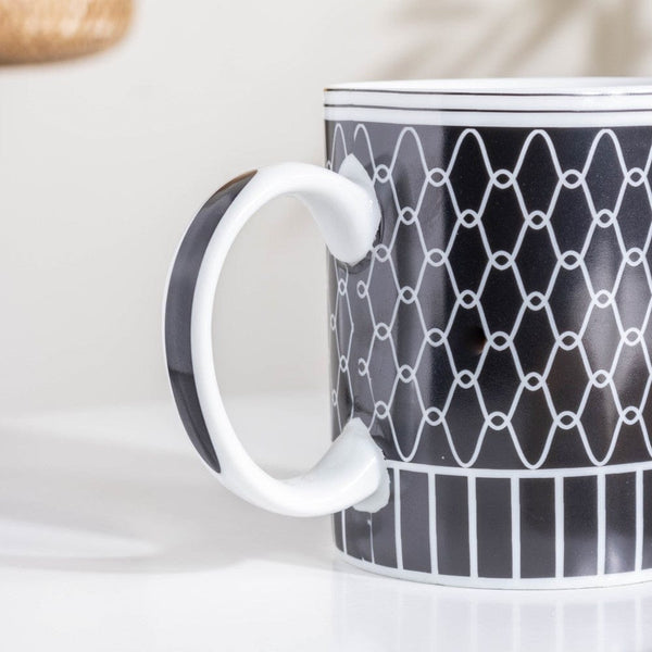Trellis Gloss Ceramic Mug Black 300 ml- Mug for coffee, tea mug, cappuccino mug | Cups and Mugs for Coffee Table & Home Decor