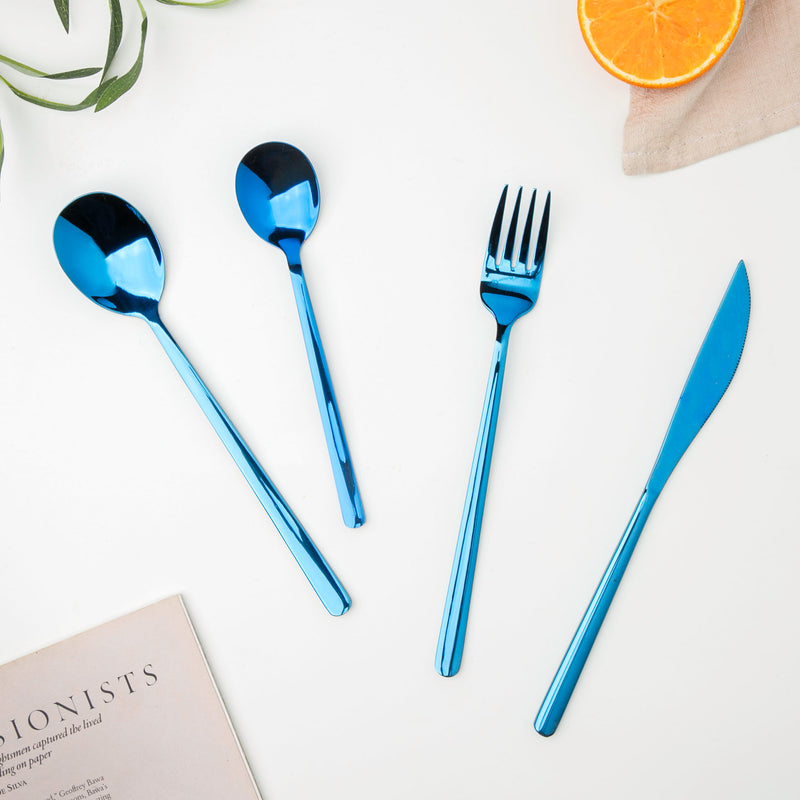 Vintage Stainless Steel Cutlery Set Of 4 Blue