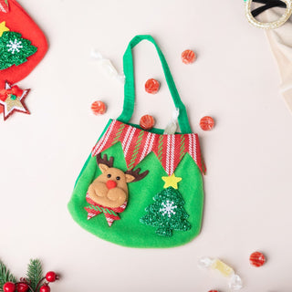 Christmas Reindeer Quirky Gift Bag Green 6 Inch