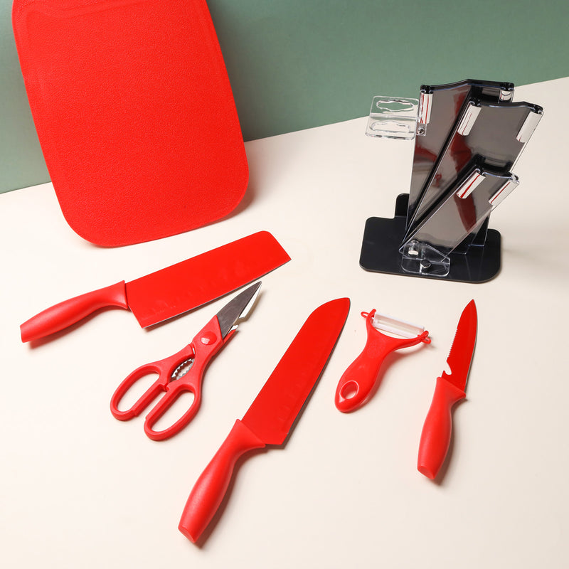 Knife Block Set - Red - Kitchen Tool