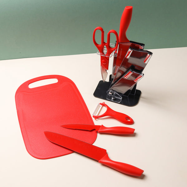 Knife Block Set - Red - Kitchen Tool