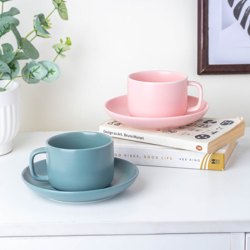 Riona Ceramic Cup And Saucer Set Pink- Tea cup, coffee cup, cup for tea | Cups and Mugs for Office Table & Home Decoration
