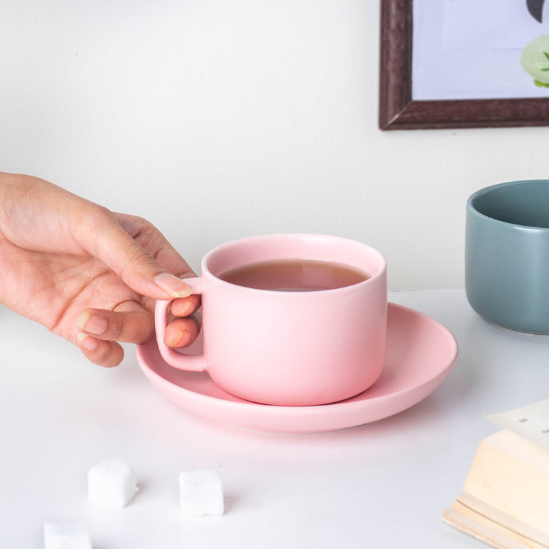 Riona Ceramic Cup And Saucer Set Pink- Tea cup, coffee cup, cup for tea | Cups and Mugs for Office Table & Home Decoration