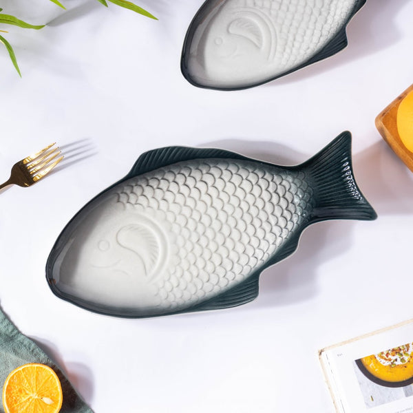 Ombre Fish Ceramic Platter Large - Ceramic platter, serving platter, fruit platter | Plates for dining table & home decor