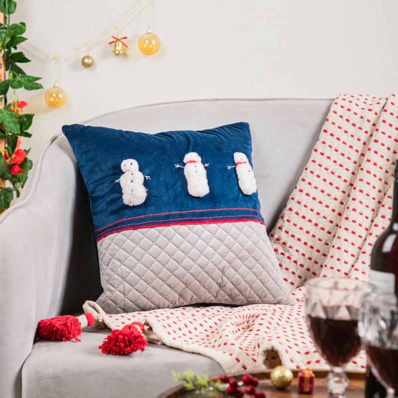 Holiday Snowman Velvet Cushion Cover 16 Inch X 16 Inch