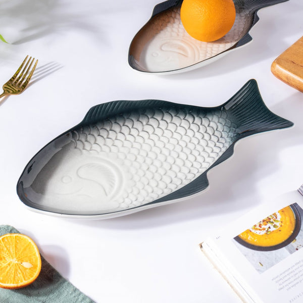 Ombre Fish Ceramic Platter Large - Ceramic platter, serving platter, fruit platter | Plates for dining table & home decor
